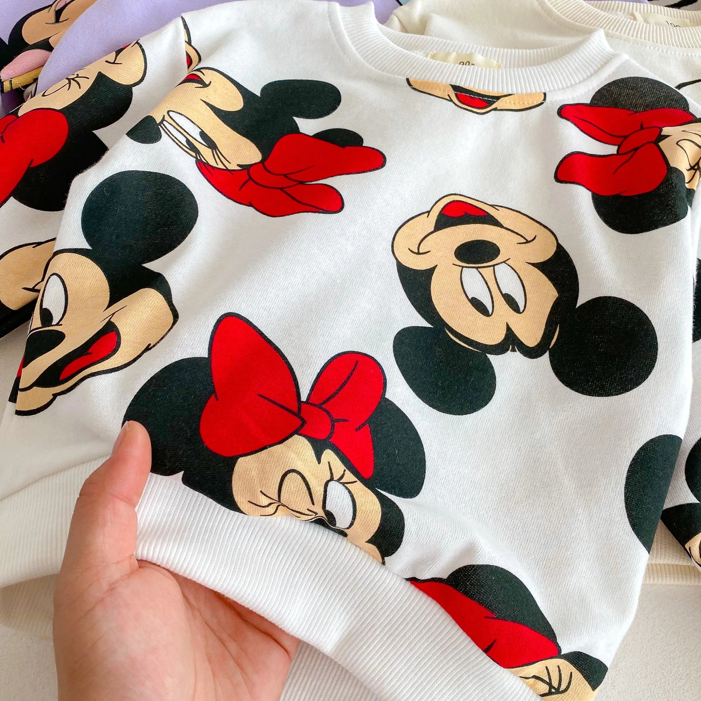 Conjunto infantil de menina, 2 peças, impressão dos desenhos animados, minnie, manga longa, moletom + calças