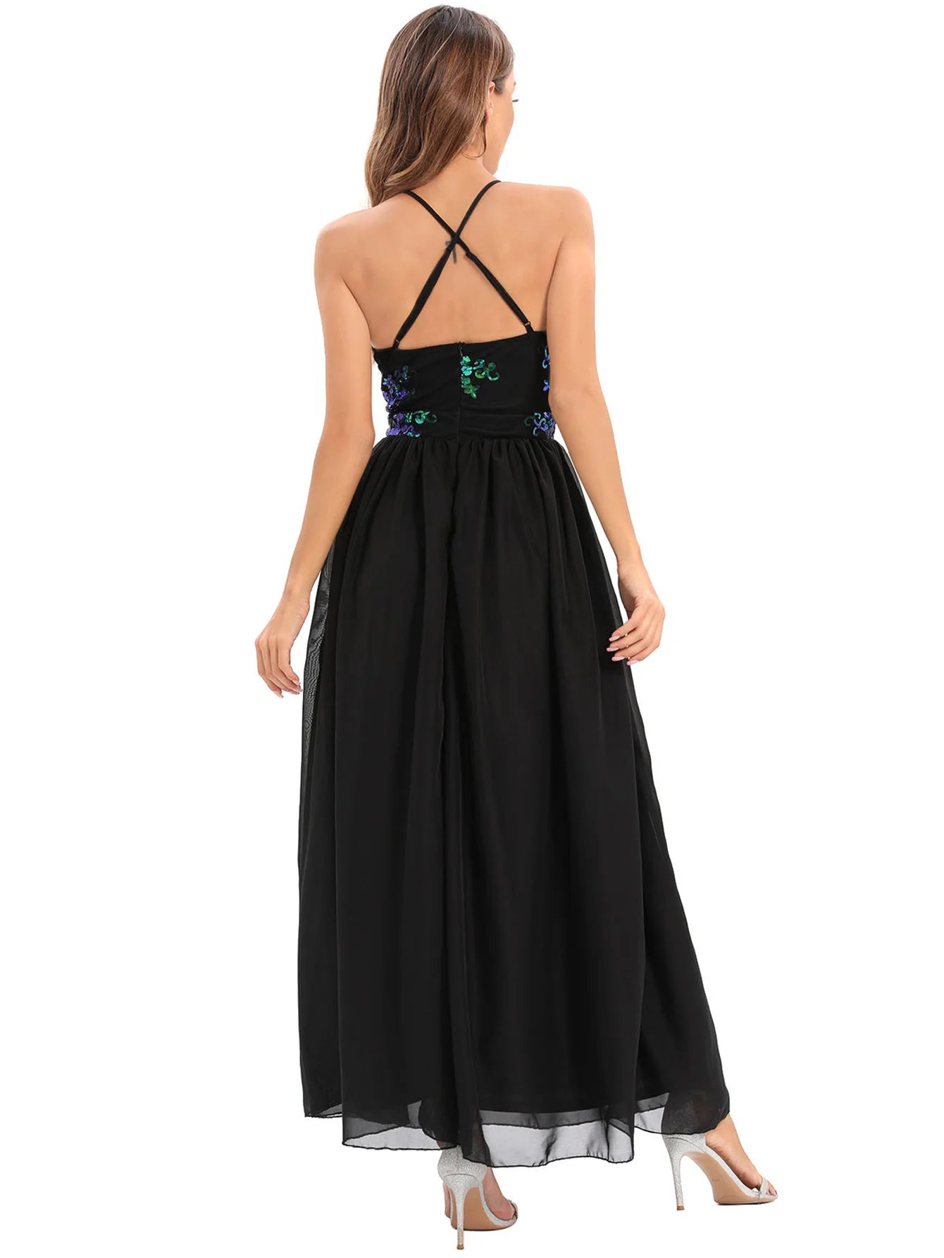 Vestido feminino, longo, maxi com lantejoulas, vestido para ocasiões festivas