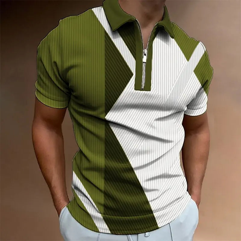 Camisas polo masculina com zíper, estampadas em 3D, camisas lapela, cotidianas, casuais masculinas de manga curta, roupas com botões extragrandes, 5XL