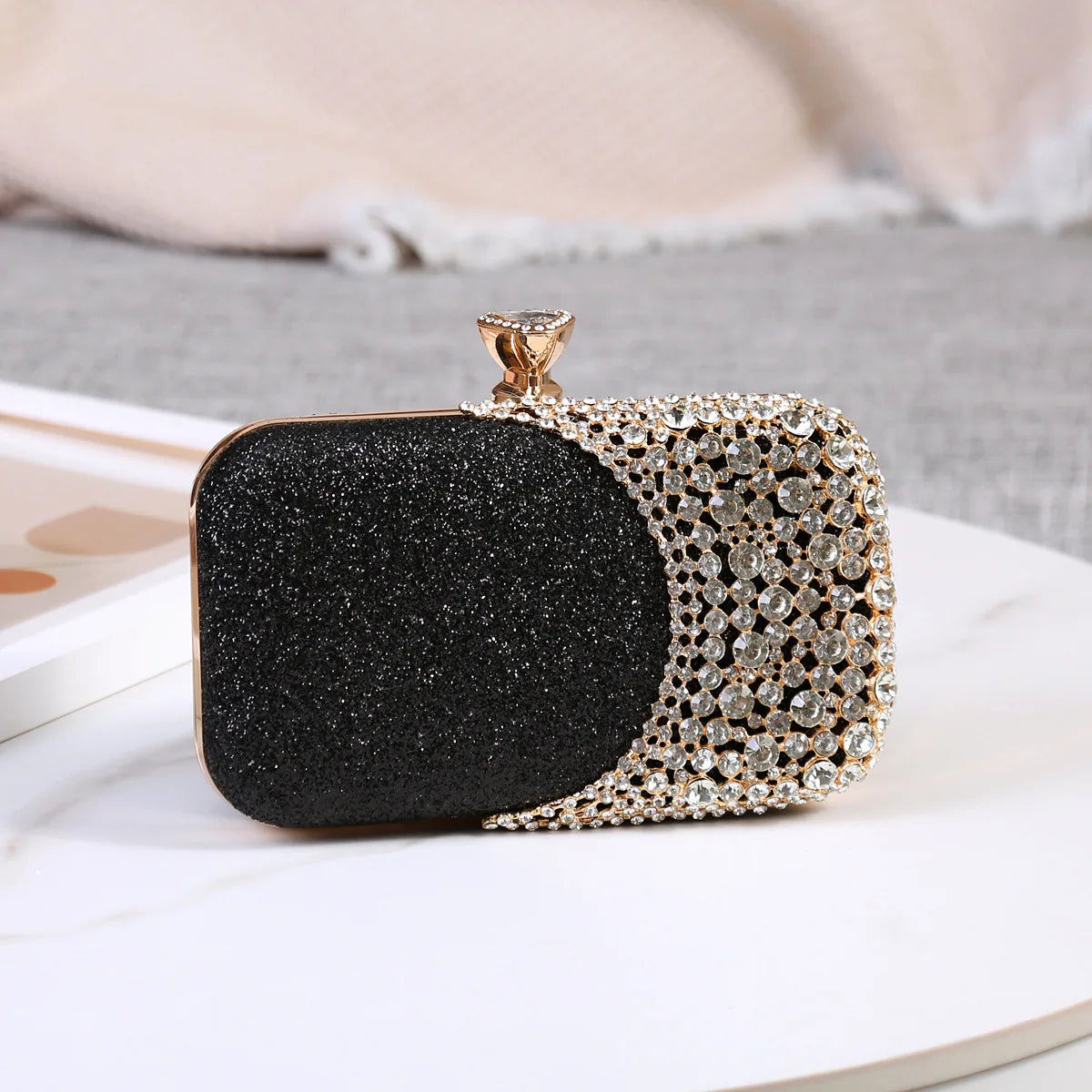 Bolsa feminina cristal strass, estilo oco, bolsa de ombro com corrente, festa de luxo, embreagem do dia do casamento, alça de bolsa