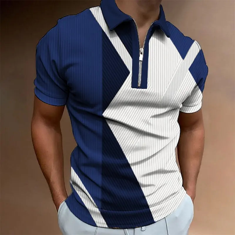 Camisas polo masculina com zíper, estampadas em 3D, camisas lapela, cotidianas, casuais masculinas de manga curta, roupas com botões extragrandes, 5XL