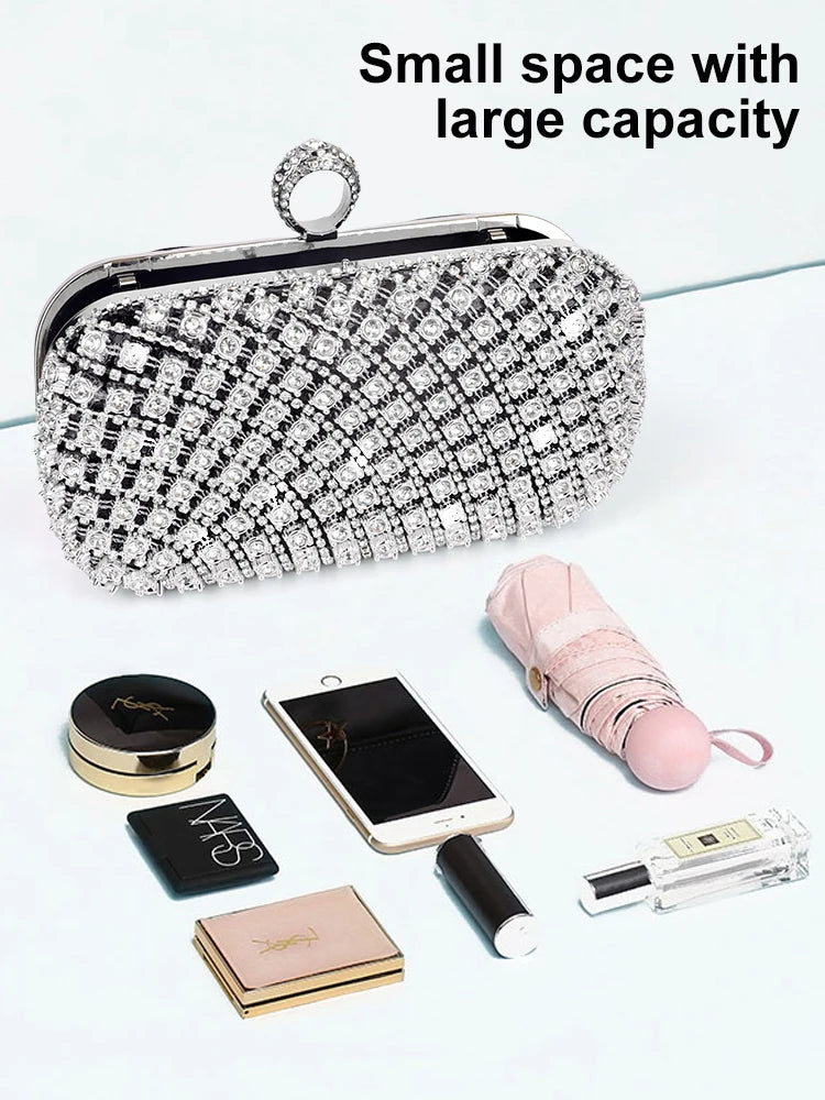 Bolsa feminina pequena quadrada de strass e corrente tendência luxo designer