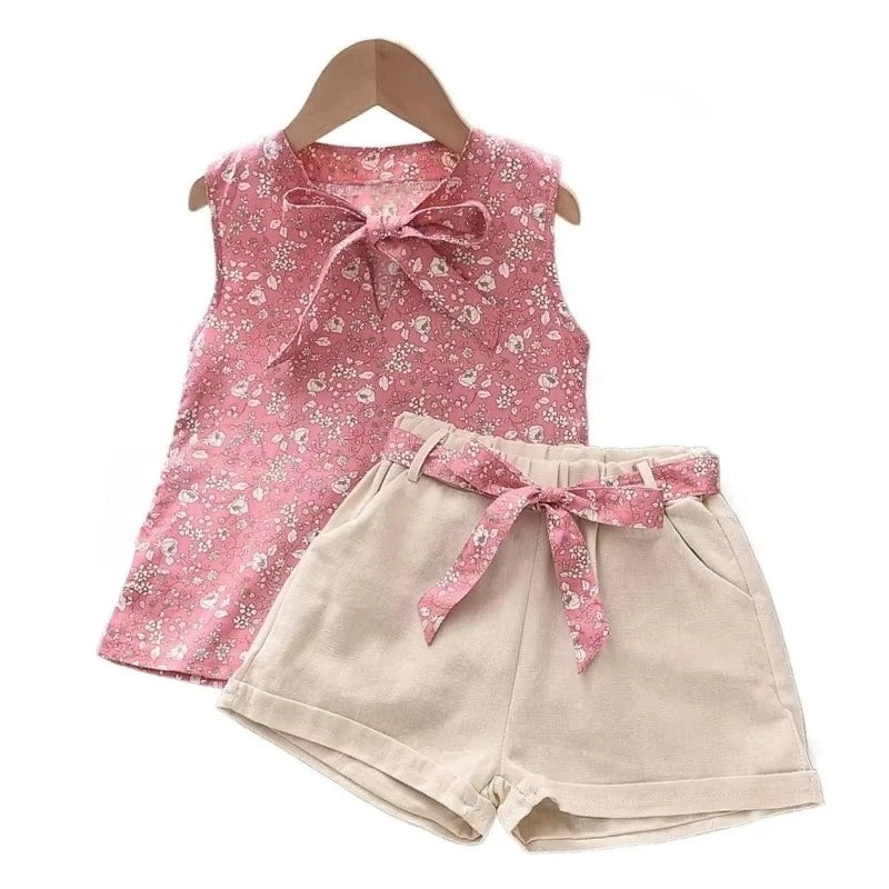 Conjunto de 2 peças de bebê menina, sem mangas, colete e shorts