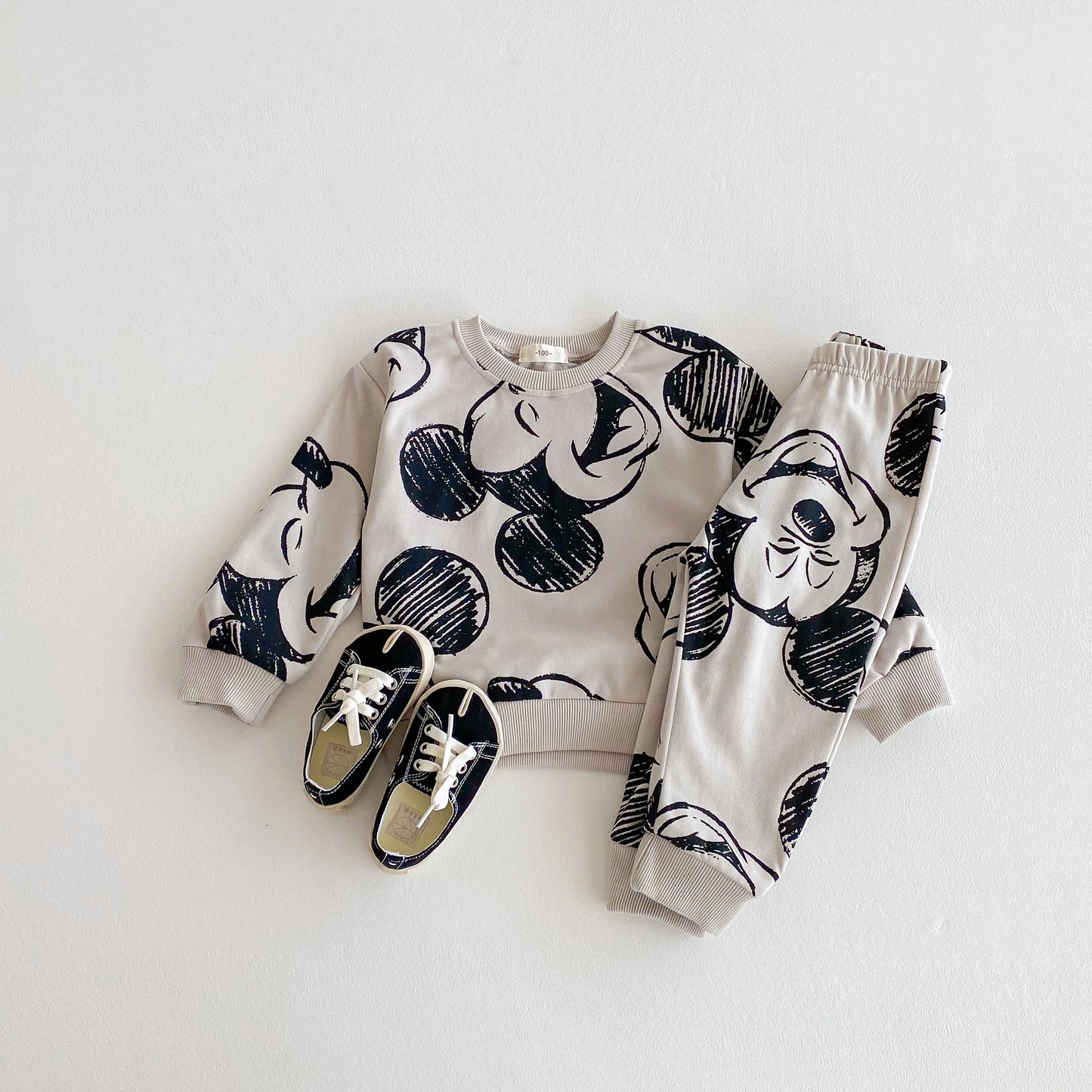 Conjunto infantil de menina, 2 peças, impressão dos desenhos animados, minnie, manga longa, moletom + calças