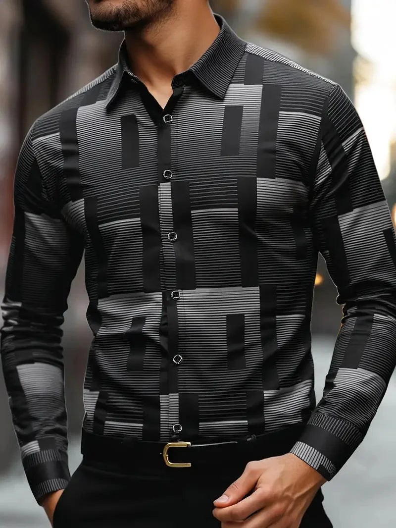 Camisa masculina, manga longa, casual, 3d, flor impressa, casual, primavera outono, manga longa aba top