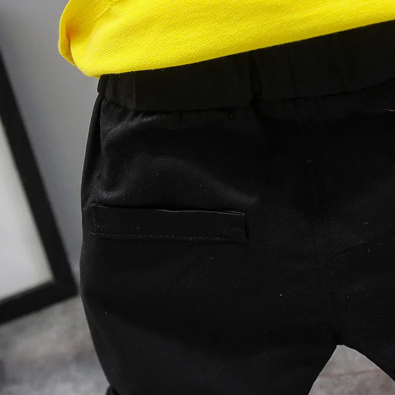 Conjunto de roupa infantil para bebê menino, verão, branco e preto, conjunto esportivo para crianças, roupas formais para meninos e meninas.