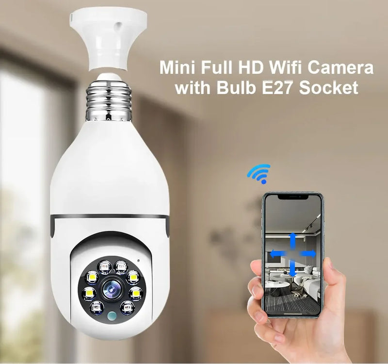 Câmera de vigilância Wi-Fi Rastreamento humano automático Zoom digital 4X Monitor de segurança interna com visão noturna em cores E27 Bulb 3MP