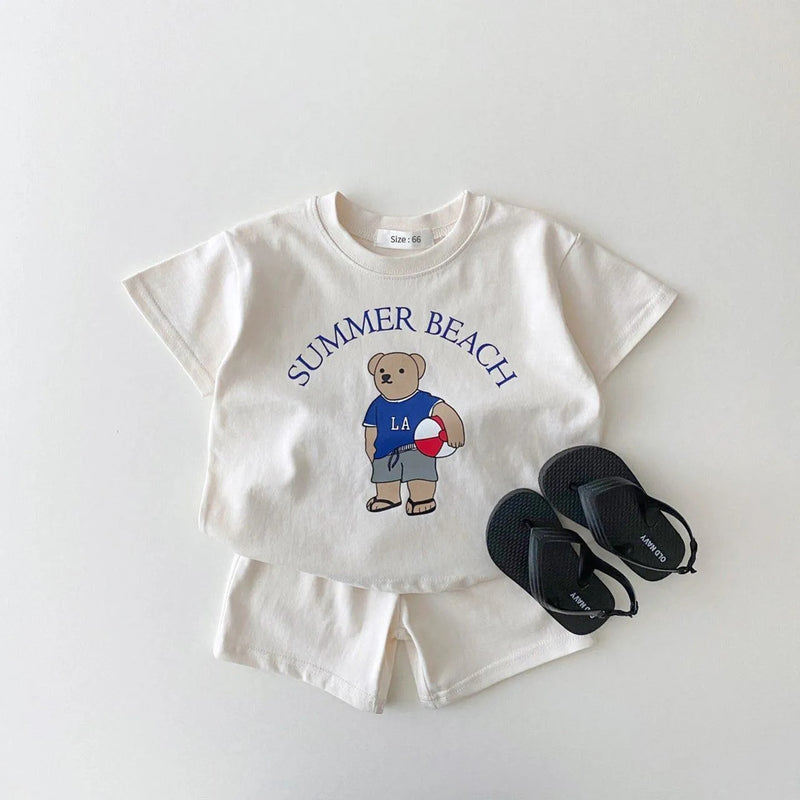 2023 coreia bebê menino conjunto de roupas da criança crianças roupas verão dos desenhos animados urso camiseta + shorts duas peças terno recém-nascido menino menina roupas lxdedxm