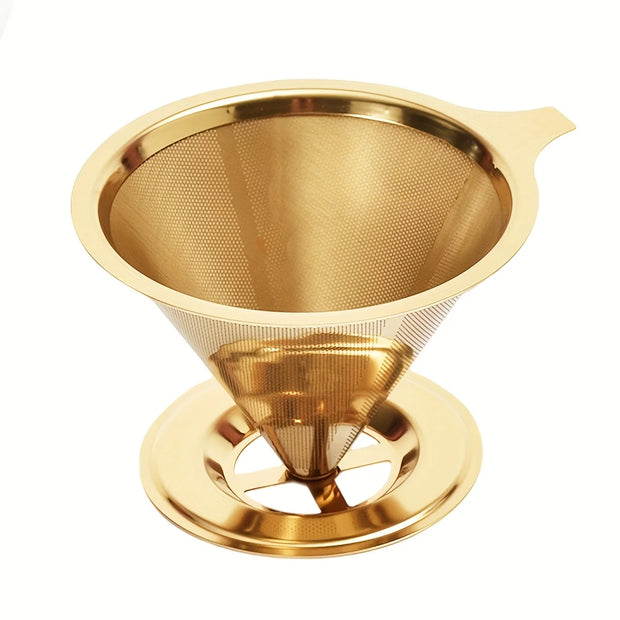 Filtro de café, de gotejamento, de aço inoxidável, copo de filtro de malha reutilizável, de camada dupla, de 1-2 copos