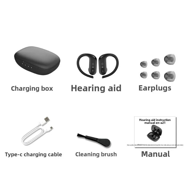 Aparelhos auditivos sem fio, fones de ouvido recarregáveis para perda auditiva surda grave, amplificador de som BTE