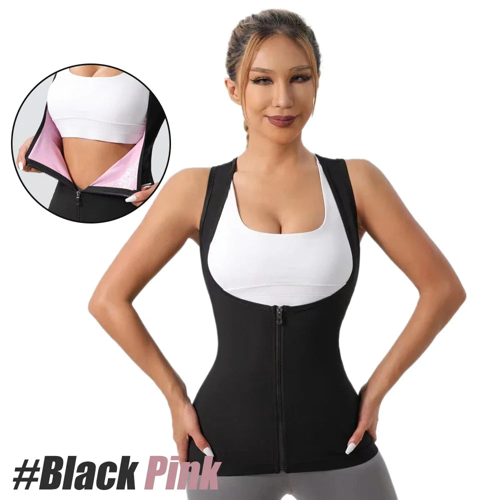 Camisa sauna feminina para perda de peso, emagrecimento pelo suor, corpo shaper fitness, zíper