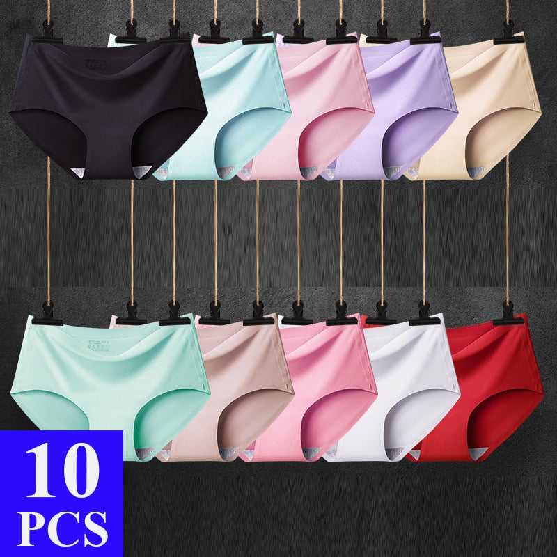 10 pçs Calcinhas Sem Costura Mulher Calcinha Sexy Calcinhas Gelo Seda Cueca Mulher Tanga Mulher Sexy Lingerie String Femme Bragas Stringi O Badalo do sino