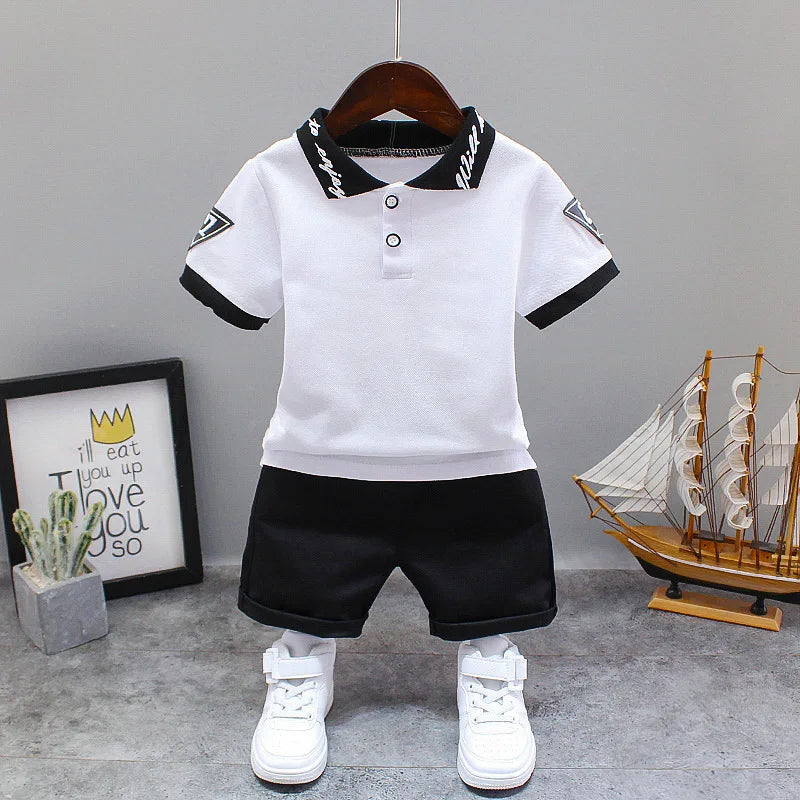 Conjunto de roupa infantil para bebê menino, verão, branco e preto, conjunto esportivo para crianças, roupas formais para meninos e meninas.