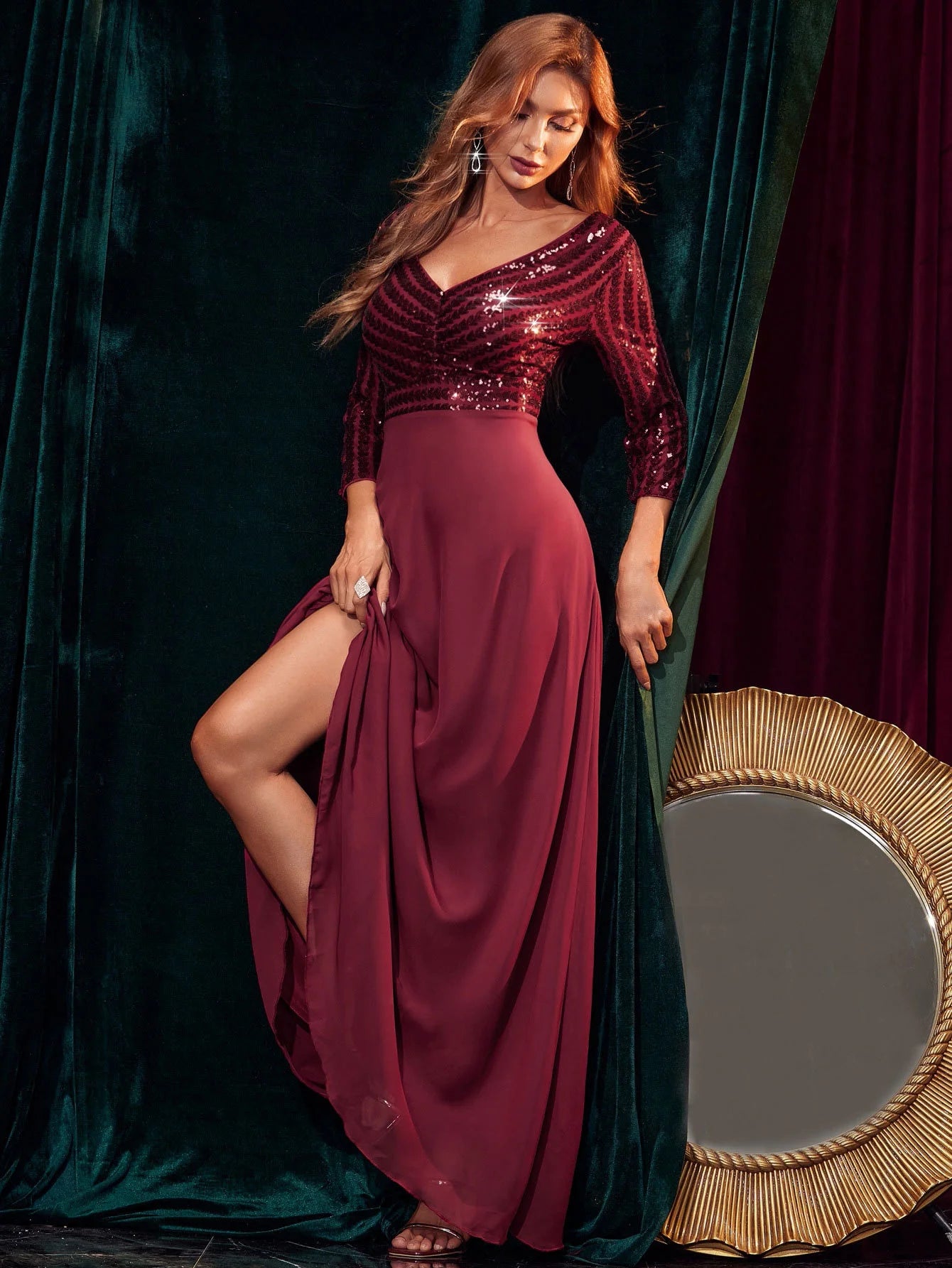 Vestido feminino, longo, maxi com lantejoulas, vestido para ocasiões festivas