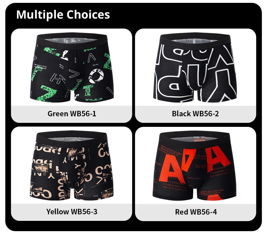 Conjunto de 4 peças de roupa íntima masculina com estampa de letras em inglês, respirável, elegante, confortável, plus size, boxer adolescente