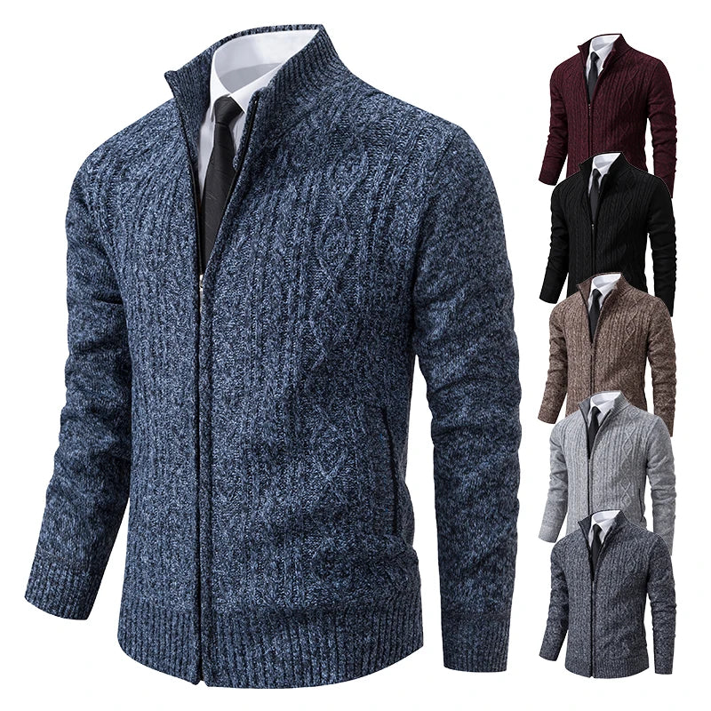 Casaco de moletom masculino suéteres de veludo cardigan grosso gola alta malha jumper marca malhas hombre roupas