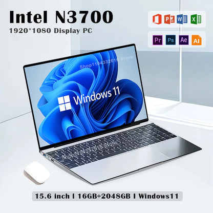 Notebook GAMER 15.6 ",  Intel n3700, Ultra Fino, 16gb ram, 2tb, ssd, 1920*1080, Display PC Windows 11, Computador de Estudo, de Escritório