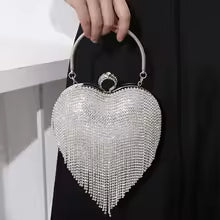 Bolsa feminina com strass, estampa  com franjas de diamantes, forma de coração, carteira, de mulher