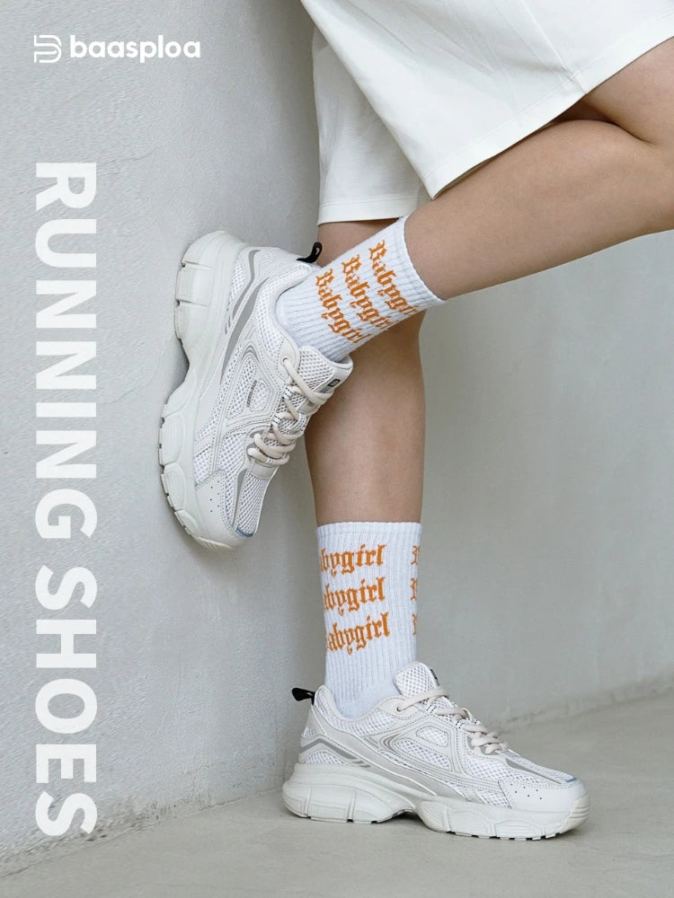 Tênis esportivos feminino, leves, malha de rendas, retrô, corrida, caminhada, respiráveis antiderrapante