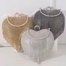 Bolsa feminina com strass, estampa  com franjas de diamantes, forma de coração, carteira, de mulher