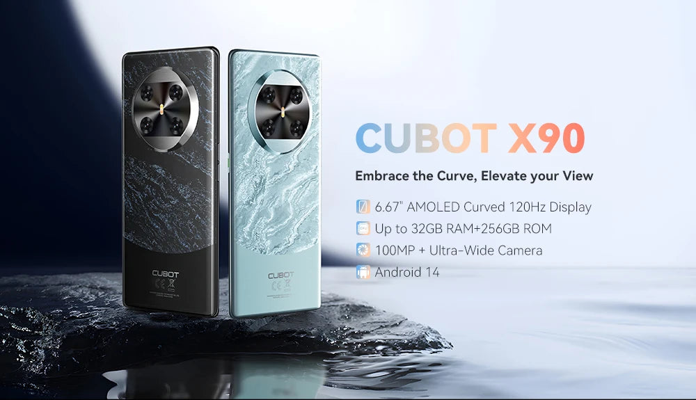 CUBOT X90, Smartphone Android 14, Tela curva AMOLED de 6,67 polegadas de 120 Hz, 32 GB de RAM (16 GB + 16 GB estendidos), 256 GB de ROM