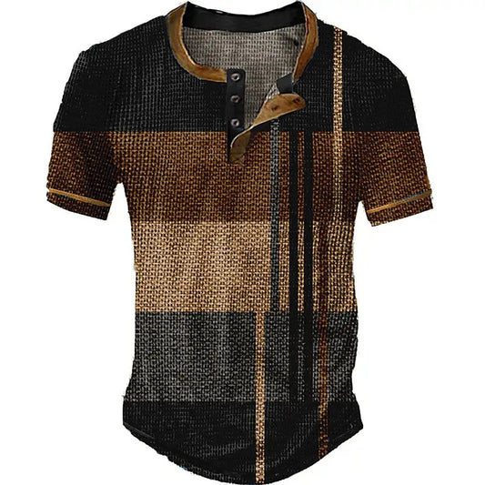 Camisas masculina vintage, 3d impresso, moda henley, streetwear, botão, manga curta, t camisa tops