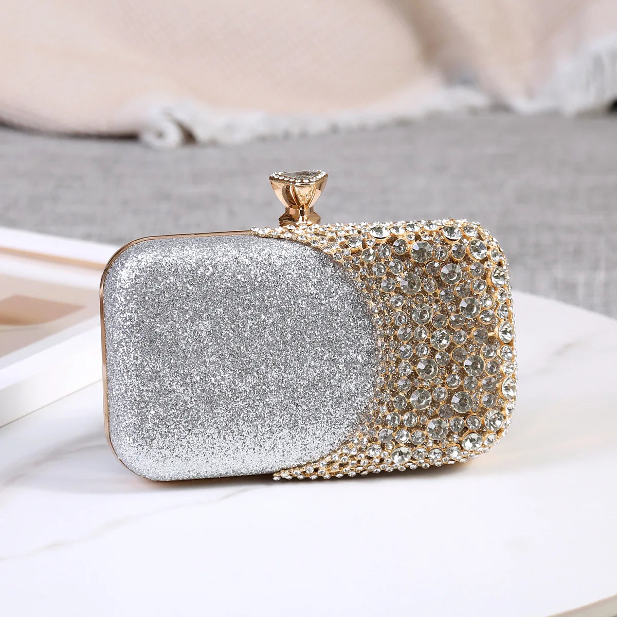 Bolsa feminina cristal strass, estilo oco, bolsa de ombro com corrente, festa de luxo, embreagem do dia do casamento, alça de bolsa