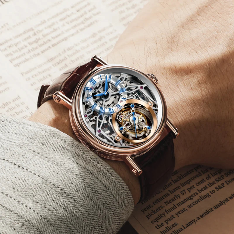 Relógio Masculino HAOFA Skeleton Tourbillon CNC Clássico Textura gravura Safira Movimento Manual Relógios Mecânicos Negócios 1602