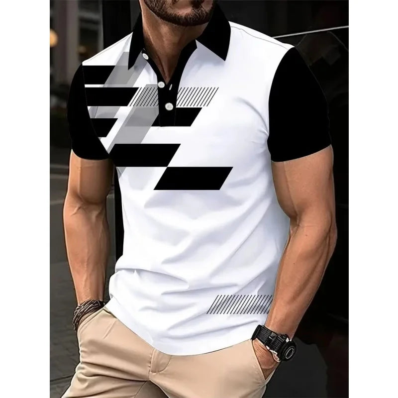Camisa polo masculina, manga curta, verão, casual, com botão, tops, colorida 3d impresso
