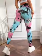 Calças Feminina Push Up para Treino, Leggings Tie Dye Sem Costura para Academia, Yoga,Esportivas, Calças Justas de Cintura Alta para Fitness Feminino