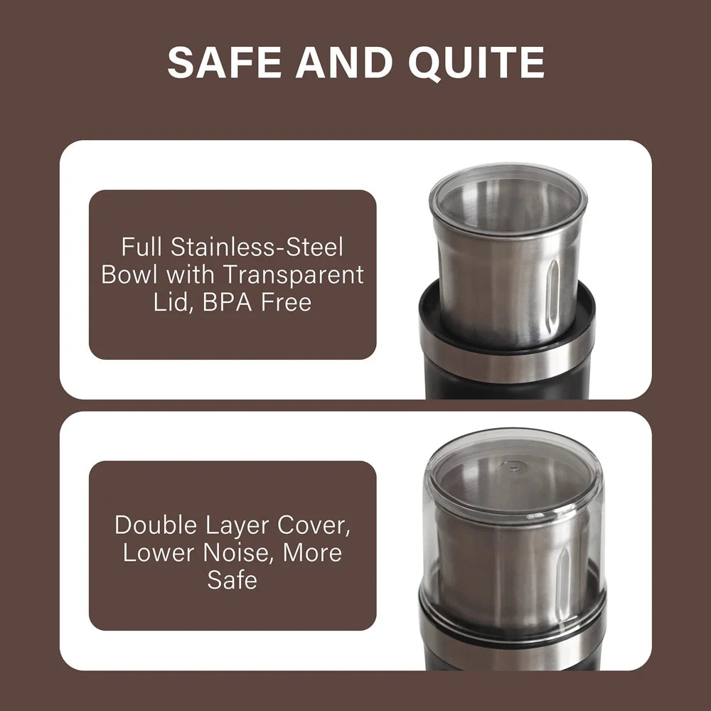 Moedor elétrico de grãos de café, de alta potência, máquina moedora de feijão, copo destacável, limpeza, multifuncional