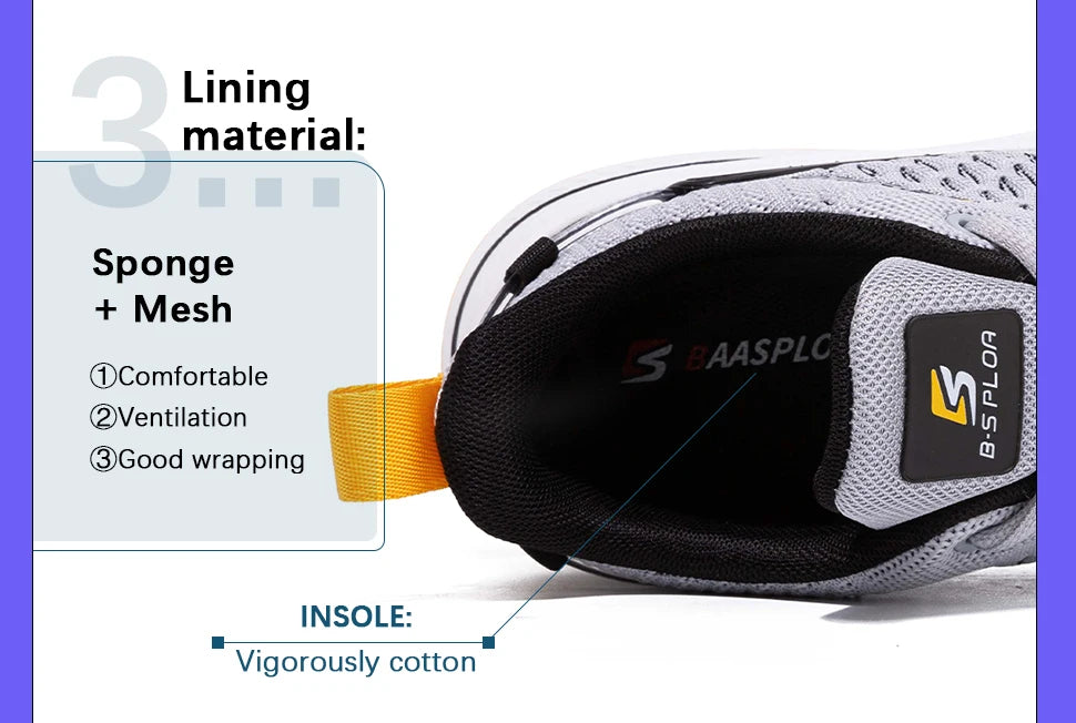 Tênis de corrida masculino leve Baasploa com interior em esponja e malha para conforto e ventilação