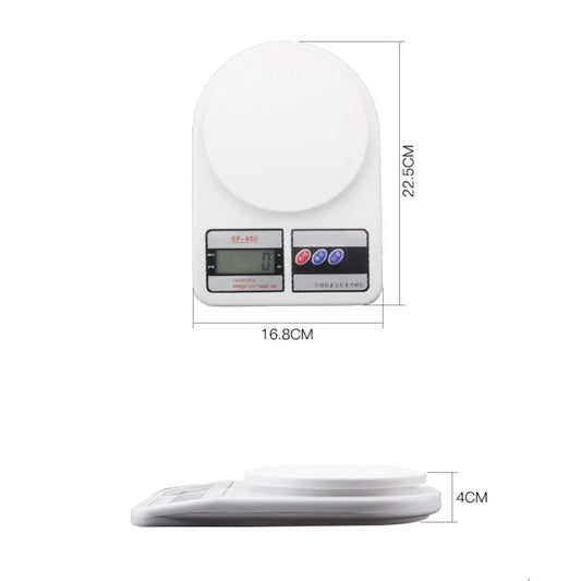 Balança digital de cozinha branca com visor LCD e design compacto para medição precisa de ingredientes