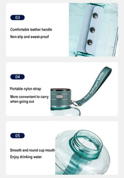 BALASHOV garrafa hidrogênizadora com alça de couro e alça de nylon boca larga garrafa esportiva 1.5 litros para academia