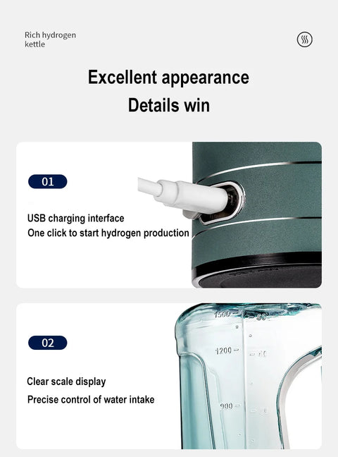 BALASHOV garrafa hidrogenizadora com USB de carregamento e visor de medida garrafa esportiva 1.5 litros para academia