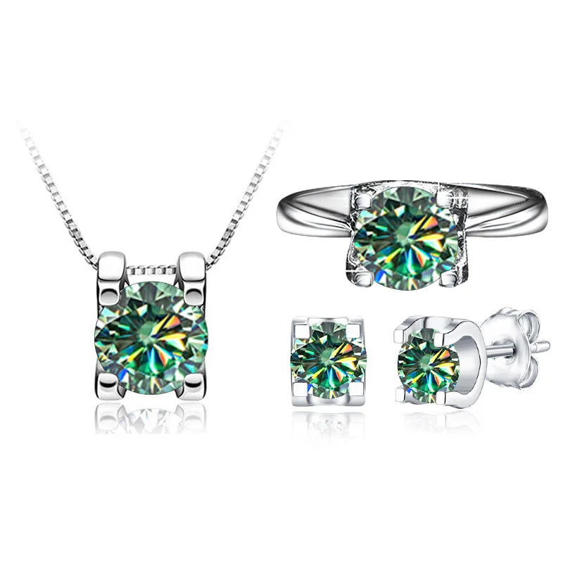 Conjunto de joias femininas moissanite da Bague RINGEN com colar, anel e brincos elegantes.