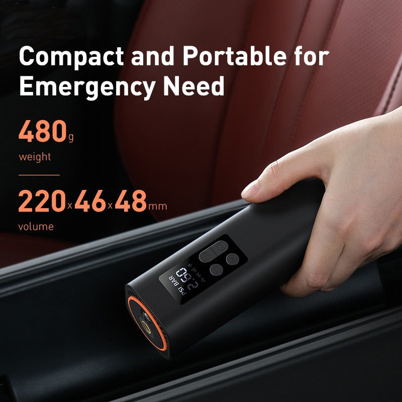 Bomba de ar digital inteligente BASEUS, compacta e portátil, ideal para emergências com peso de 480g
