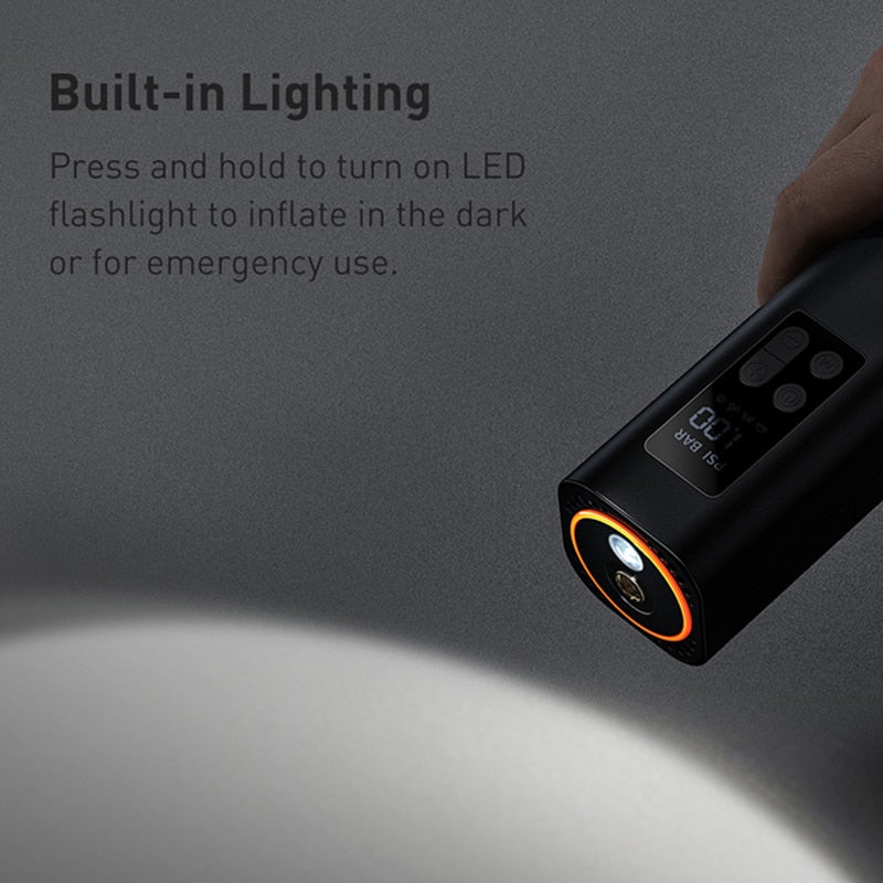 Mini compressor portátil BASEUS com bomba de ar digital inteligente e luz embutida para emergências