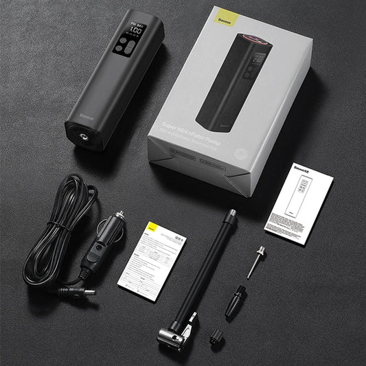 Mini compressor portátil BASEUS com bomba de ar digital inteligente e acessórios inclusos