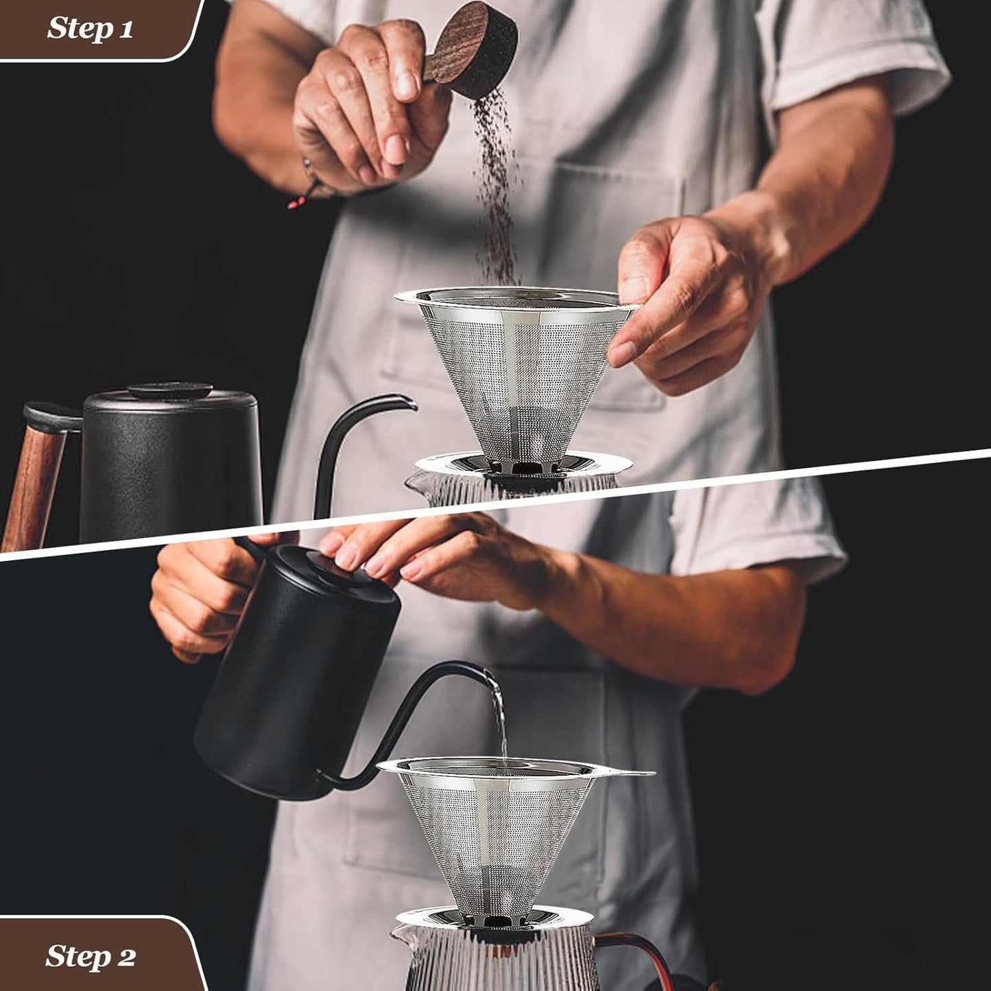 Filtro de café em aço inoxidável 304, dupla camada, reutilizável e lavável - Compatível com cafeteiras - Ideal para amantes de café