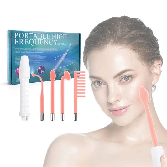 OMSBIKIN aparelho de alta frequencia com cinco eletrodos rosa e pente ferramentas faciais para cuidados com a pele