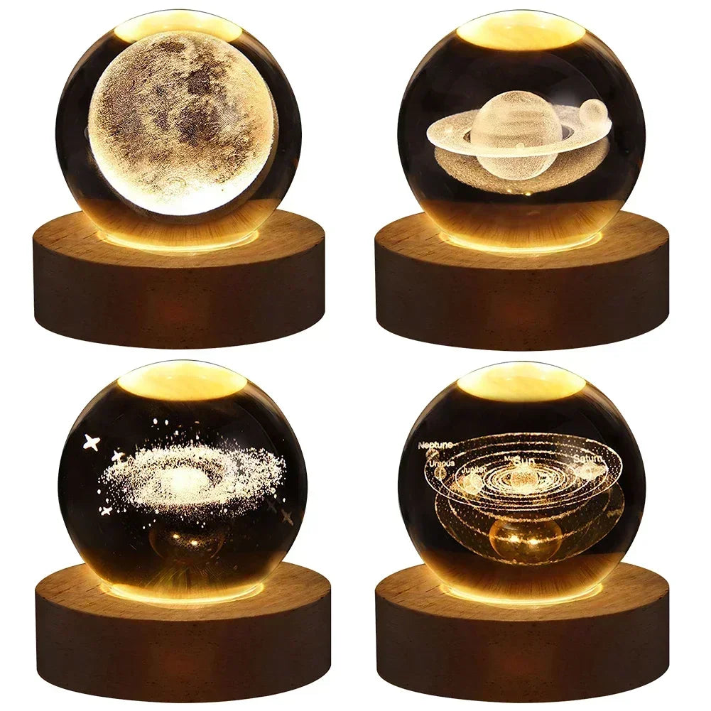 Conjunto de lâmpadas decorativas com imagens 3D de planetas, bola de plasma projetor 3D para ambientes acolhedores
