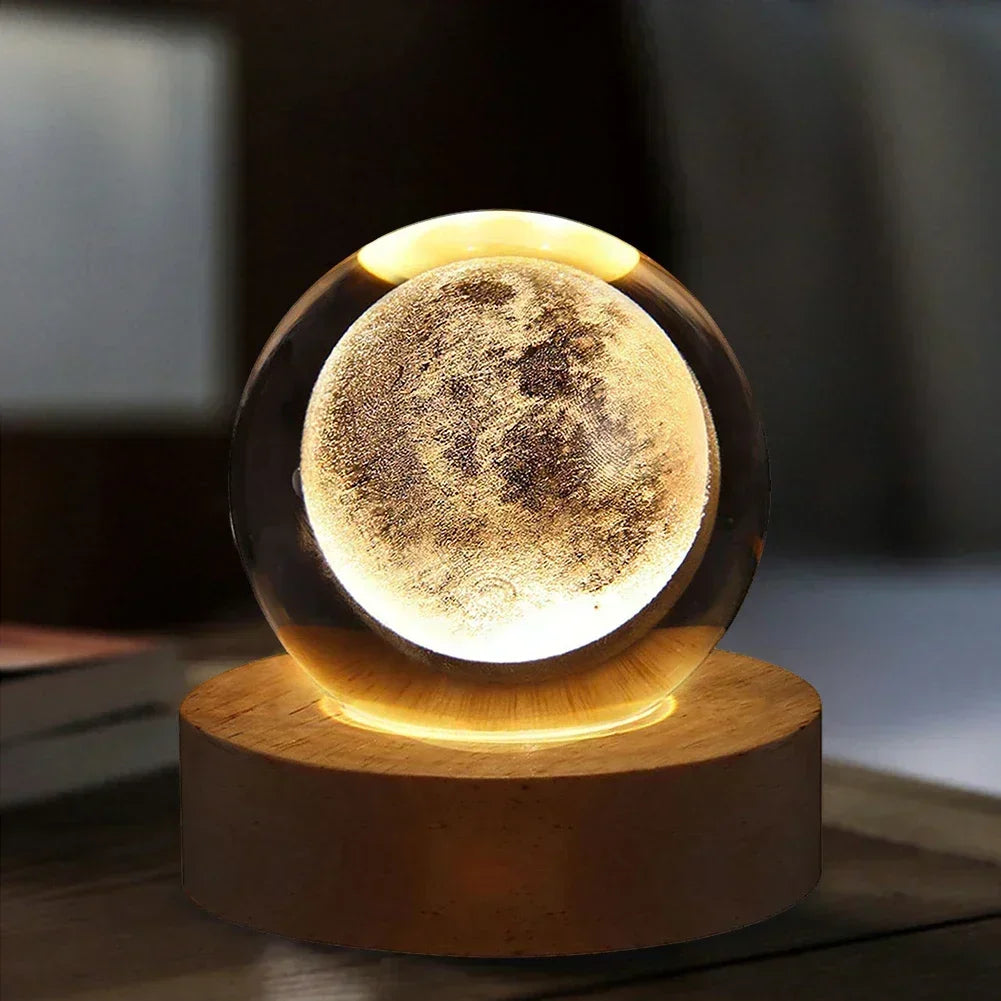 Lâmpada decorativa ambiente em formato de bola de plasma projetor 3D com efeito de lua iluminada