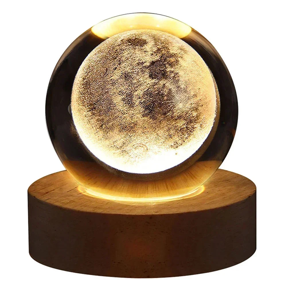 Bola de plasma projetor 3D em forma de lua, iluminando ambiente com design elegante e moderno