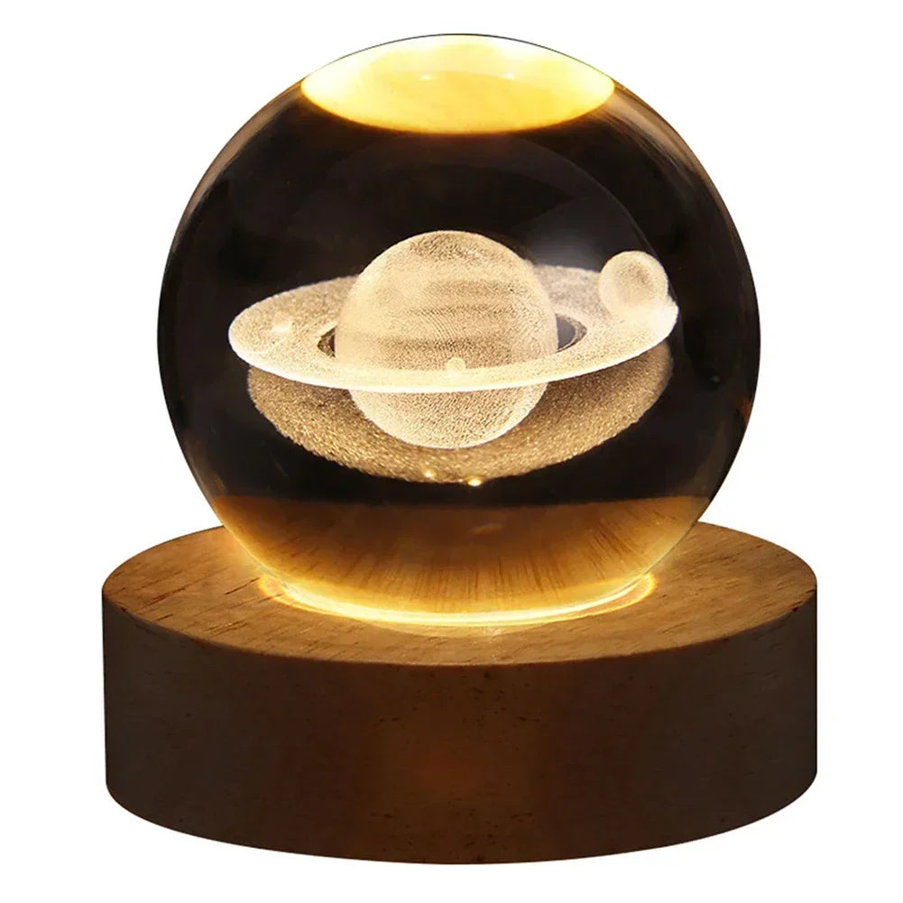 Bola de plasma projetor 3D com efeito luminoso e base de madeira para decoração de ambientes