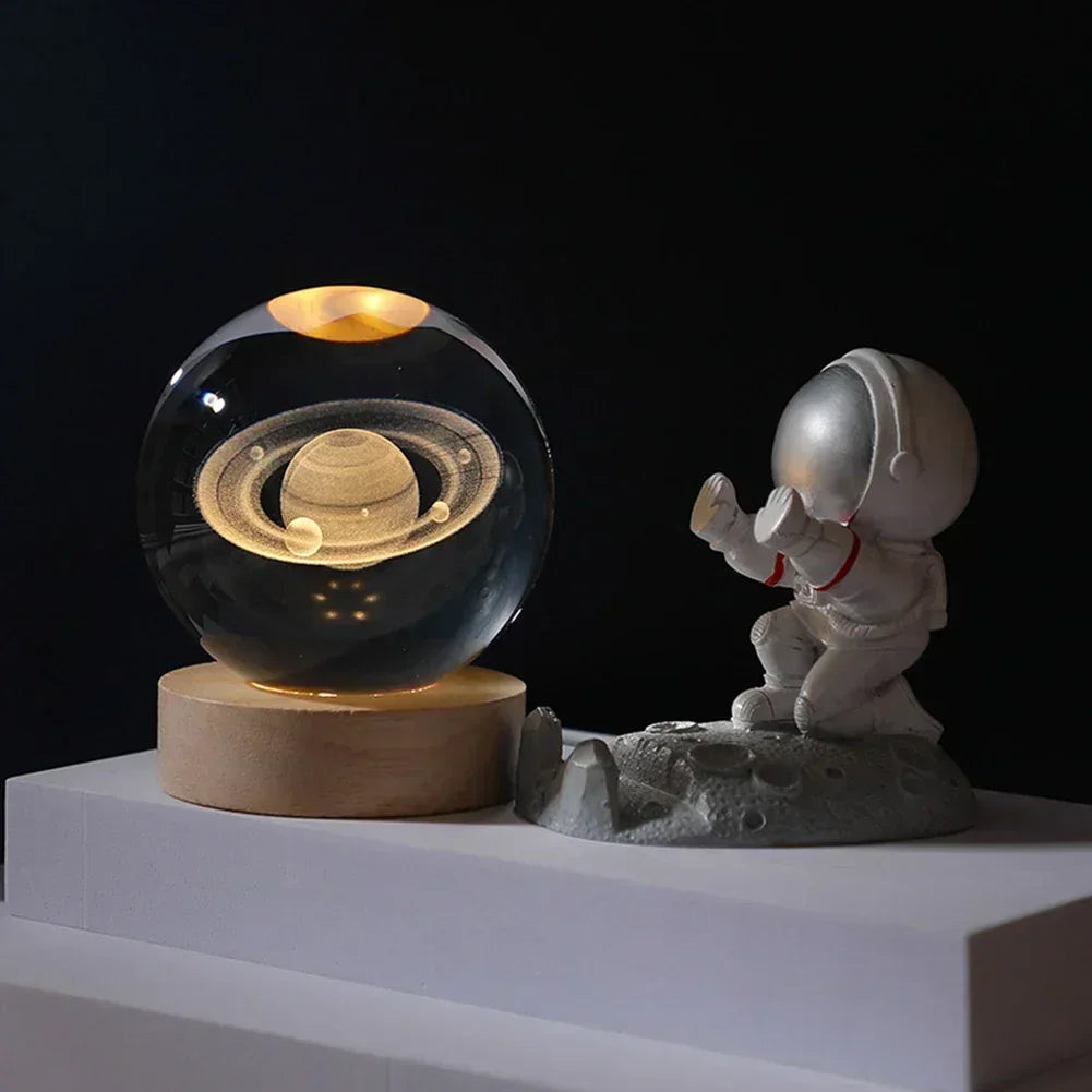 Lâmpada decorativa ambiente bola de plasma projetor 3D com astronauta e efeito visual de planetas