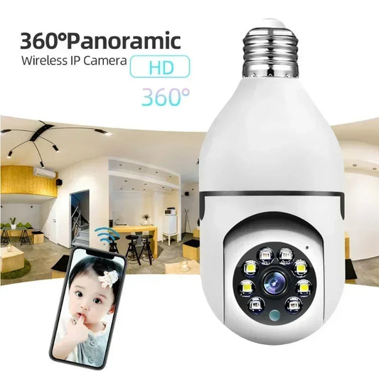 Câmera de vigilância 2MP com visão panorâmica de 360 graus e conectividade sem fio para segurança residencial