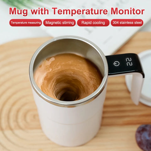 Caneca magnética automática em inox com monitor de temperatura e mistura magnética para café
