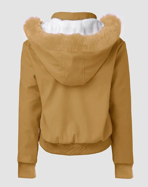Casaco feminino streetwear RANMO com capuz e forro de pelúcia na parte interna