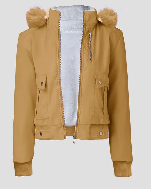 Casaco feminino streetwear RANMO com capuz e detalhes em pelo, ideal para o dia a dia